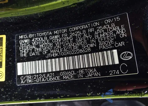 2016 Lexus Es 350 z USA, uszkodzony, nr VIN JTHBK1GGXG2228628